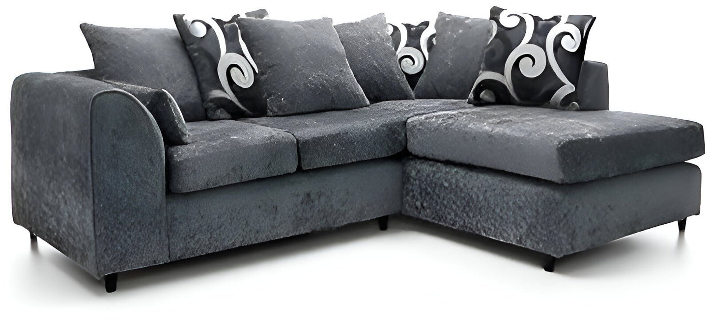 Dylan Elegant Chenille Corner Sofa - Brand New Black and Grey | Stylish Living Room Furniture