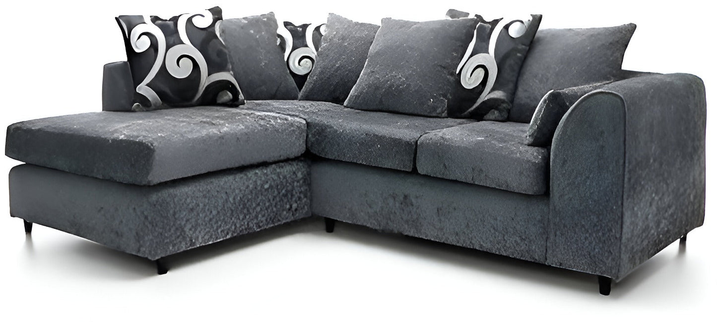 Dylan Elegant Chenille Corner Sofa - Brand New Black and Grey | Stylish Living Room Furniture