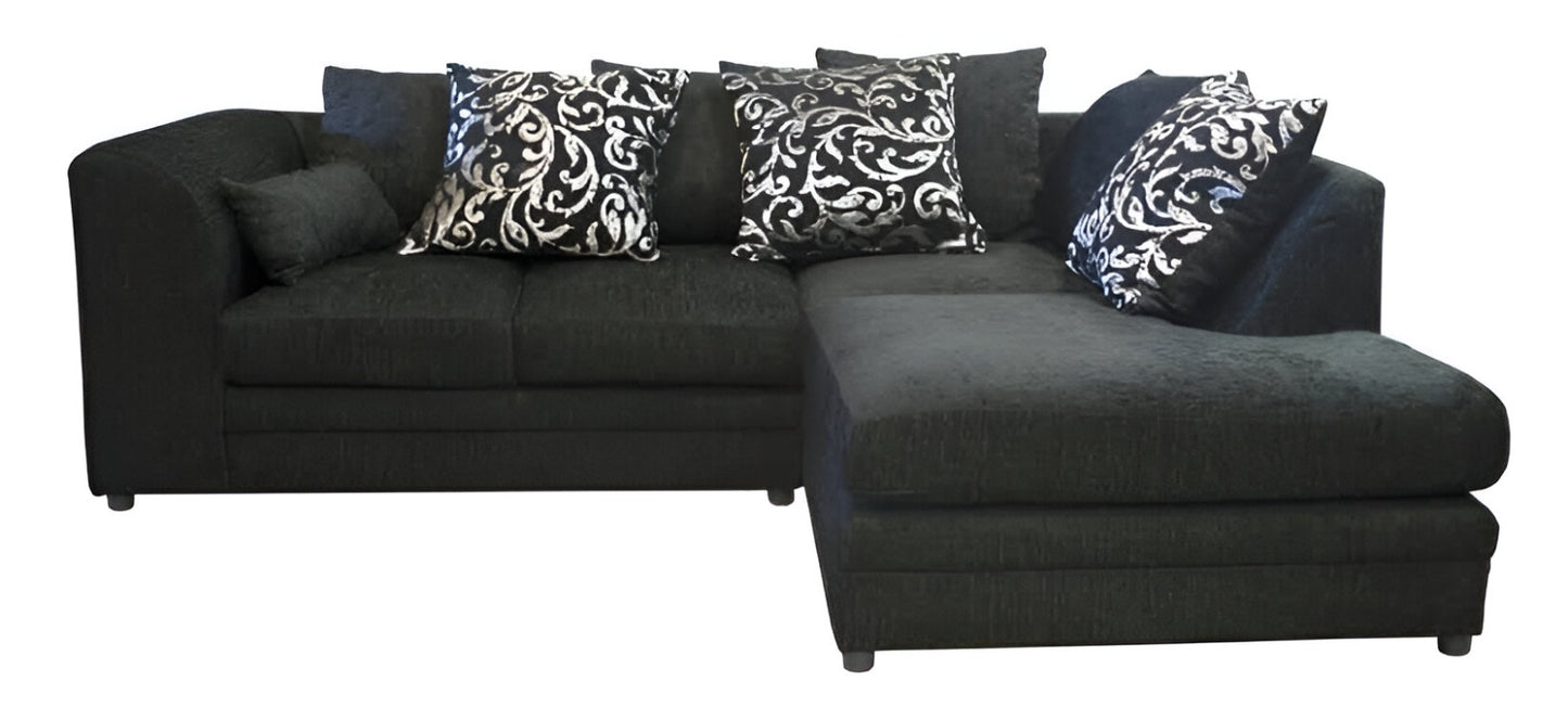 Dylan Elegant Chenille Corner Sofa - Brand New Black and Grey | Stylish Living Room Furniture