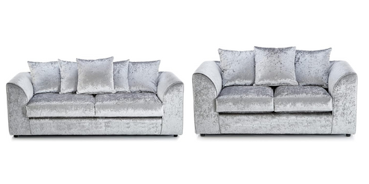 Dylan Elegant Crushed Velvet Sofa - Brand New Silver + Black 3+2 Seater | Stylish Living Room Furniture