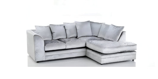 Dylan Elegant Crushed Velvet Corner Sofa - Brand New Silver + Black | Stylish Living Room Furniture